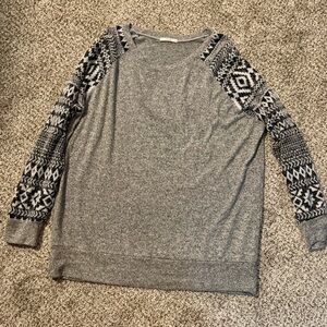 Gray Sweater with Patterned Sleeves